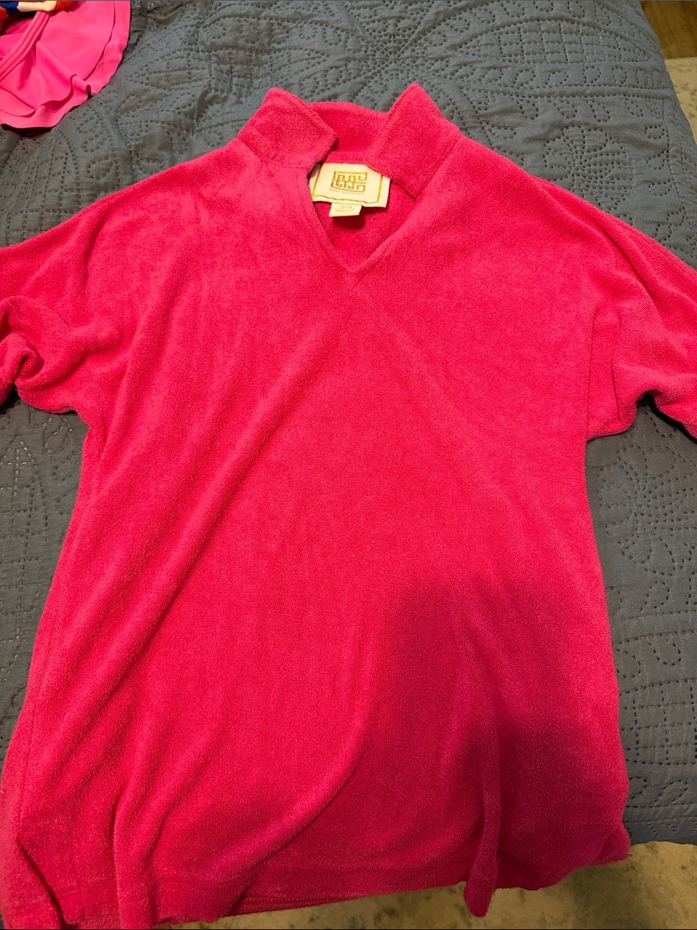 Girls Terry Polo Hoodie - Hot Pink